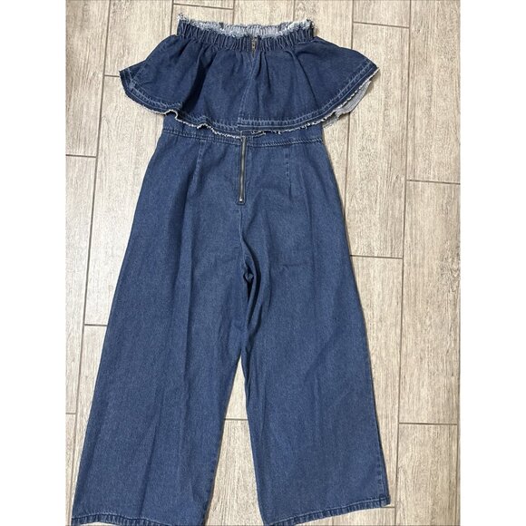 Anthropologie JOA Los Angeles Denim Strapless Jumpsuit With Frayed Hemline Med - Picture 8 of 9